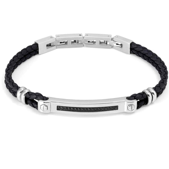 MANVISION bracelet, steel, cz,BLACK synthetic leather BLACK 133001/007