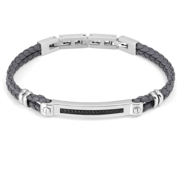 MANVISION bracelet,steel, cz, GRAY synthetic leather BLACK 133002/007