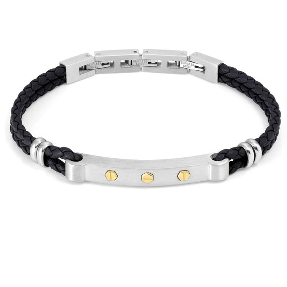 MANVISION bracelet, steel, synthetic leather BLACK133003/001