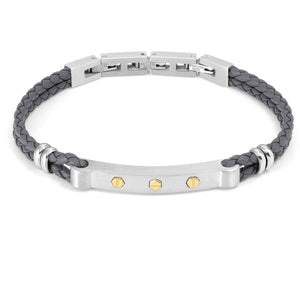 MANVISION bracelet,steel,synthetic leather Grey 133003/051
