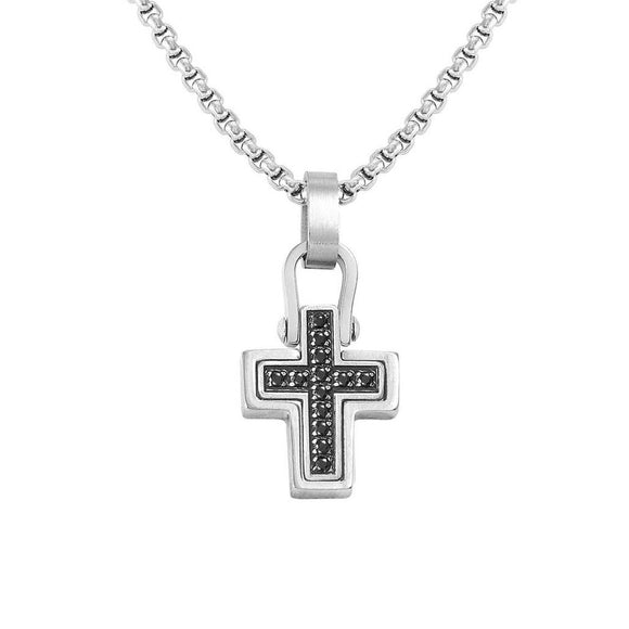 MANVISION necklace,steel,cz RICH CROSS BLACK 133006/007
