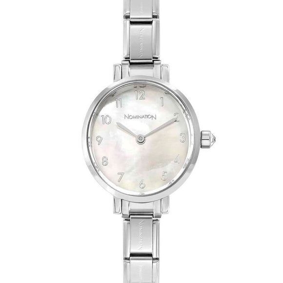 PARIS watch with steel strap OVAL with cz WHITE mother-of-pearl 076038/008