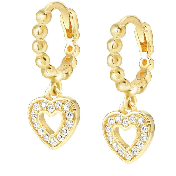 LOVECLOUD earrings in 925 sterling silver and CIRCLE cz Yellow Gold Heart