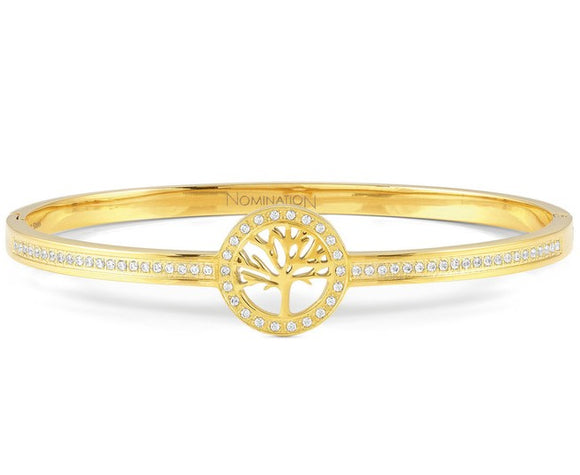 PRETTY BANGLES bracelet, steel, cz SYMBOLS SMALL SIZE Yellow Gold Life Tree