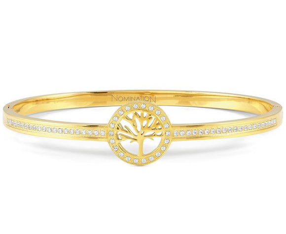 PRETTY BANGLES bracelet, steel , cz SYMBOLS SIZE LARGE Yellow Gold Life Tree