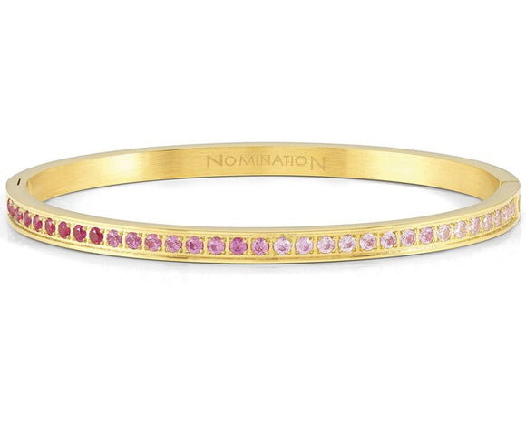 PRETTY BANGLES bracelet ,steel, cz SMALL SIZE PINK fin. Yellow gold