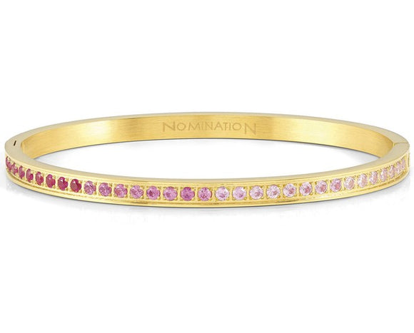 PRETTY BANGLES bracelet,steel, cz SIZE LARGE PINK fin. Yellow gold