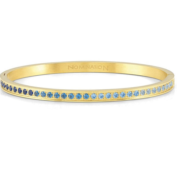 PRETTY BANGLES bracelet, steel, cz SMALL SIZE LIGHT BLUE fin. Yellow gold