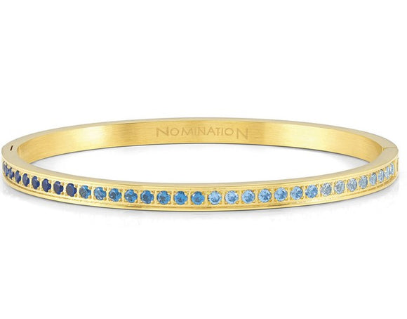 PRETTY BANGLES bracelet , steel. cz SIZE LARGE LIGHT BLUE fin. Yellow gold