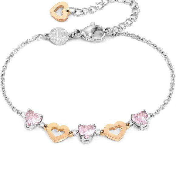 PRINCIPESSINA bracelets, steel, BI-TONE fin.CZ, Heart