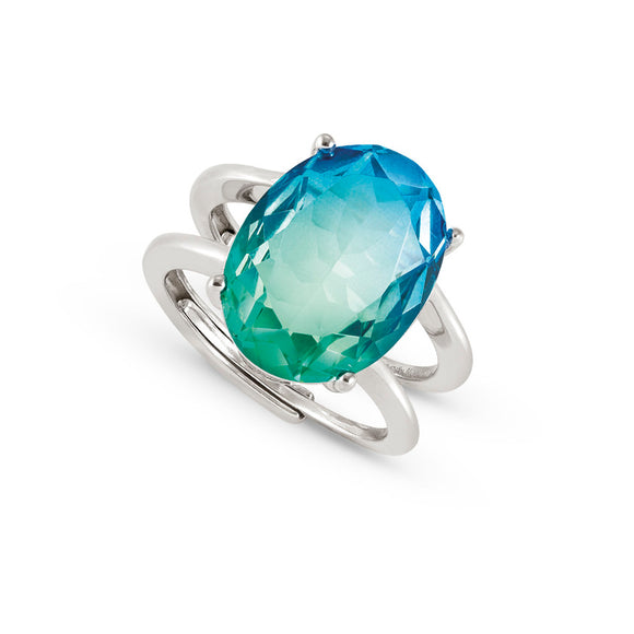SYMBIOSI ring  925 sterling silver  BICOLOR stones (LARGE) LIGHT BLUE-GREEN fin. Silver