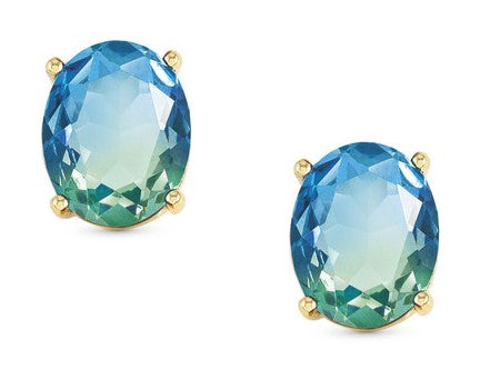 SYMBIOSI earrings 925 sterling silver BICOLOR stones LIGHT BLUE-GREEN fin. Yellow g
