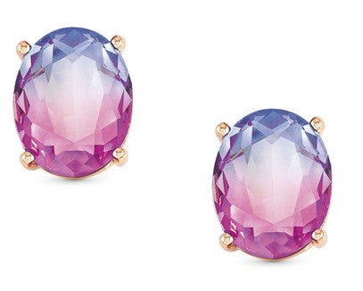 SYMBIOSI earrings 925 sterling silver  BICOLOR stones PINK-PURPLE fin. Pink gold
