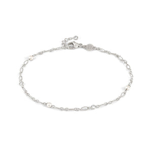 ANKLETS anklet 925 sterling silver, cz  STONE WHITE PEARL