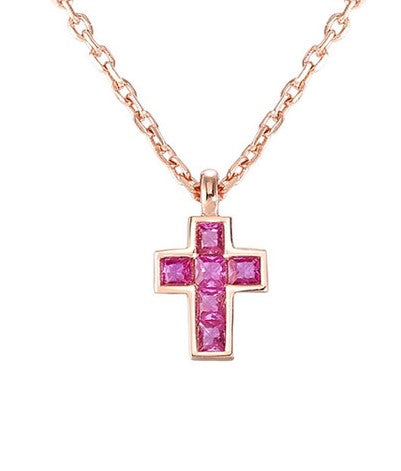 CARISMATICA necklace  925 sterling silver cz (SMALL CROSS) PINK fin. Pink gold