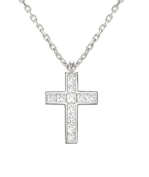 CARISMATICA necklace  925 sterling silver, cz (LARGE CROSS) WHITE fin. Silver
