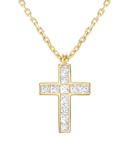 CARISMATICA necklace  925 sterling silver  fine cz. Yellow Gold(LARGE CROSS) WHITE