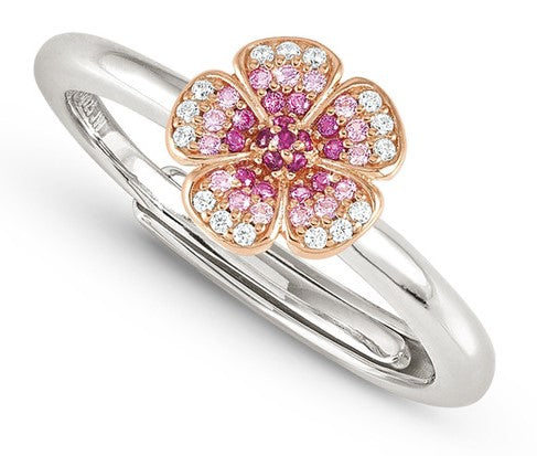 CRYSALIS ring 925 sterling silver BI-TONE fin.  cz Flower