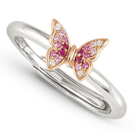 CRYSALIS ring 925 sterling silver BI-TONE fin.  cz Butterfly