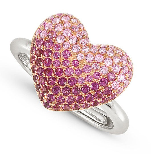 CRYSALIS ring 925 sterling silver BI-TONE fin. (LARGE) cz heart