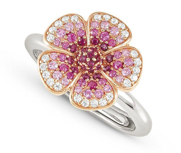 CRYSALIS ring 925 sterling silver BI-TONE fin. (LARGE) cz Flower
