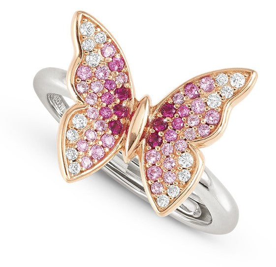 CRYSALIS ring  925 sterling silver BI-TONE fin. (LARGE)  cz Butterfly