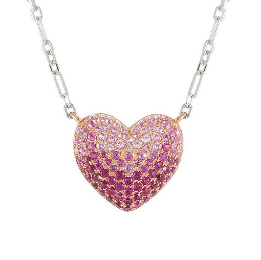 CRYSALIS necklace  925 sterling silver BI-TONE fin.  cz Heart