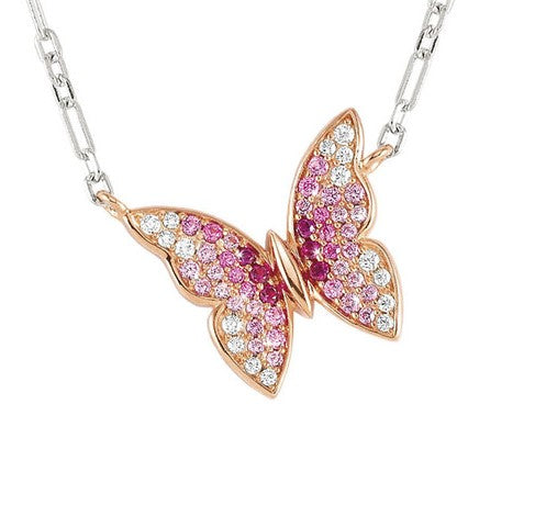 CRYSALIS necklace  925 sterling silver BI-TONE fin.  cz Butterfly