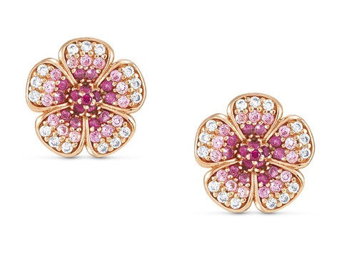 CRYSALIS earrings  925 sterling silver BI-TONE fin.  cz Flower
