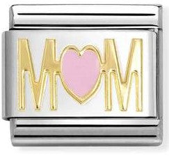 030272/84 Classic steel, enamel, 18k gold MOM PINK heart