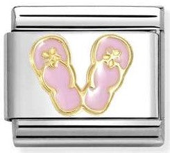 030272/89 Classic steel, enamel, 18k gold Pink, white flip flops