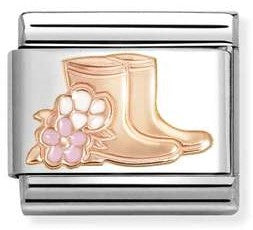 430202/20 Classic steel, enamel . 9k rose gold Boots with flowers