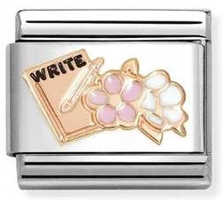 430202/24 Classic steel, enamel, 9k rose gold Writing book with flowers