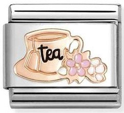 430202/27 Classic steel, enamel , 9k rose gold Tea cup with flowers