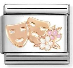 430202/32  Classic  steel, enamel , 9k rose gold Masks with flowers