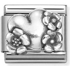 330101/74 Classic OXIDIZED,S/steel  925 sterling silver Heart with flowers