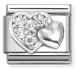 330304/47 Classic  steel , CZ 925 silver Raised hearts, WHITE cz