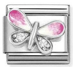 330321/09 Classic s/ steel, enamel, CZ, 925 sterling silver Butterfly pink WHITE