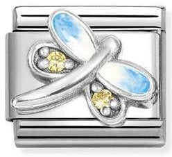 330321/10 Classic S/ steel, enamel, CZ, 925 sterling silver Dragonfly light blue YELLOW