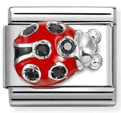 330321/11 Classic S/steel, enamel,CZ, 925 sterling silver Ladybug red BLACK