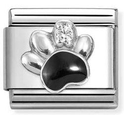 330321/12 Classic  S/Steel.enamel, CZ, 925 sterling silver Paw black WHITE