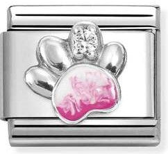 330321/13 Classic SIMBOLS stainless steel, enamel, Cub. Zirc and 925 sterling silver Paw pink WHITE