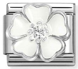 330321/15 Classic S/Steel, enamel, Cub. Zirc , 925 sterling silver WHITE white peach blossom