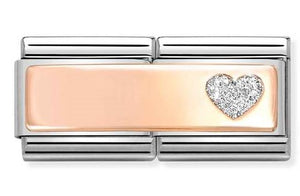430721/02 DOUBLE Classic  steel, enamel,9k gold Glitter heart