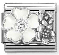 330325/01 Classic  OX., steel, enamel, cz, 925 silver WHITE flower with flowers