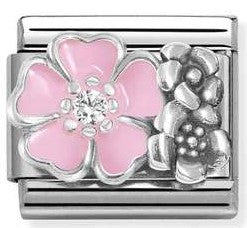 330325/02 Classic SYMBOLS OX.steel, enamel, cz, 925  silver ROSE flower with flowers