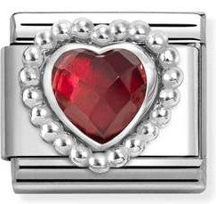 330605/005 Classic FACETED STONES, steel, 925  silver HEART with DOTS RICH SETTING RED