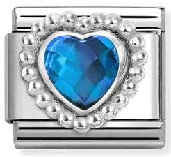 330606/007 Classic FACETED STONES, steel, 925 sterling silver HEART with DOTS RICH SETTING BLUE