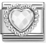 330605/016 Classic MATT FACETED STONES, steel, 925 silver HEART with DOTS RICH SETTING WHITE OPAL