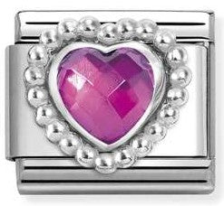 330605/030 Classic FACETED STONES, steel,925  silver HEART with DOTS RICH SETTING FUCHSIA